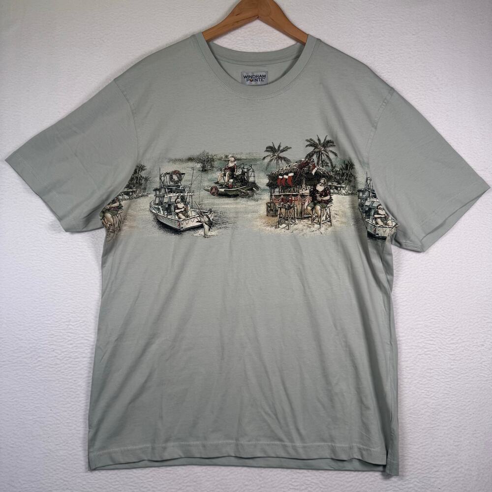 Windham Pointe Xmas Hawaiian TShirt Mens Cotton Santa Vacation Island Boat Y2K L